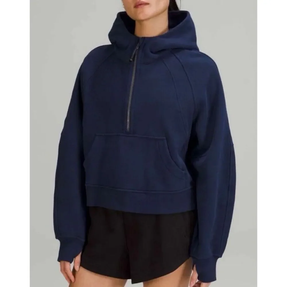Lululemon half zip scuba hooded crop pullover night sea navy size Xl/xxl